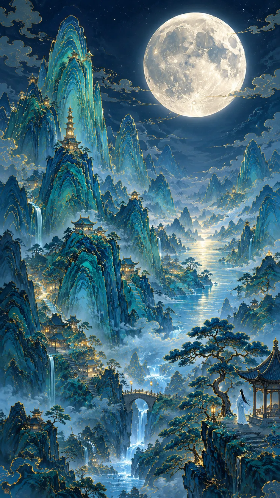 传统中国青绿山水