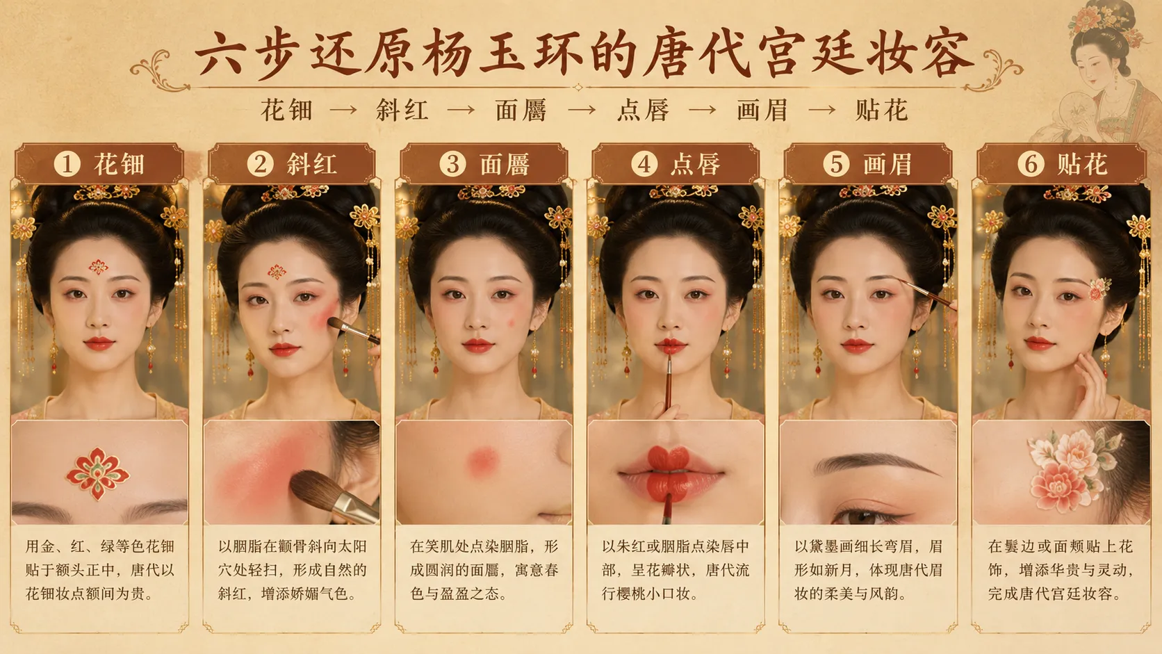 唐代妆容步骤AI生图案例